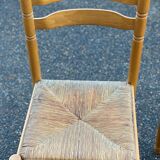 4 solid wood chairs with straw and fabric