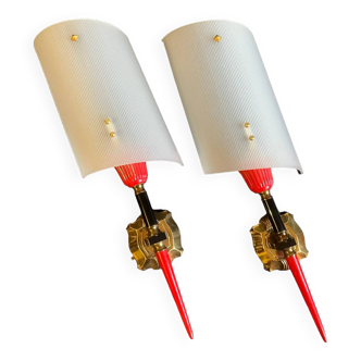 Paire d’appliques circa année 70 plastique et laiton