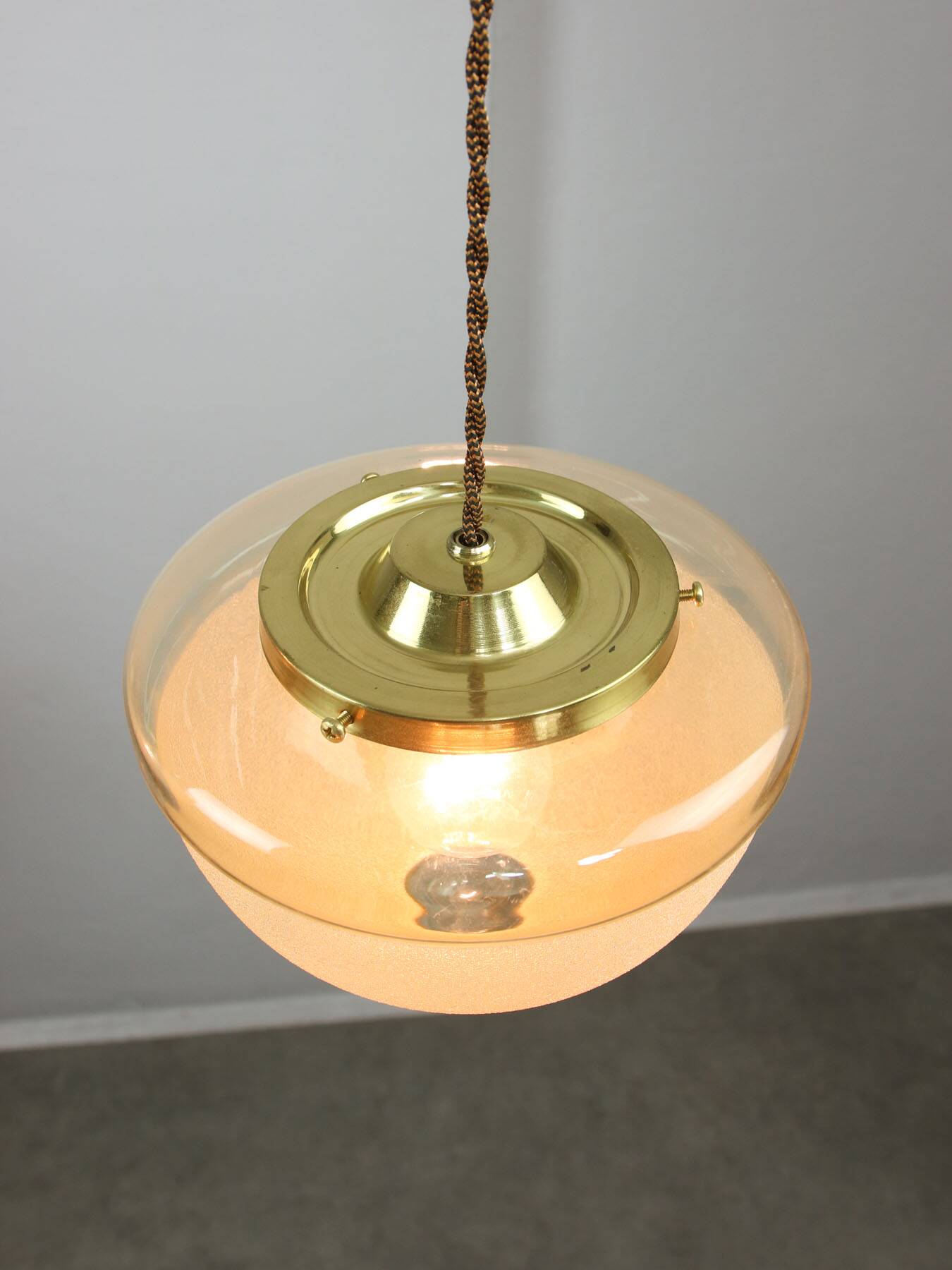Mid-century Italian Brass and Glass Pendant Lamps, set of 2