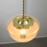 Mid-century Italian Brass and Glass Pendant Lamps, set of 2
