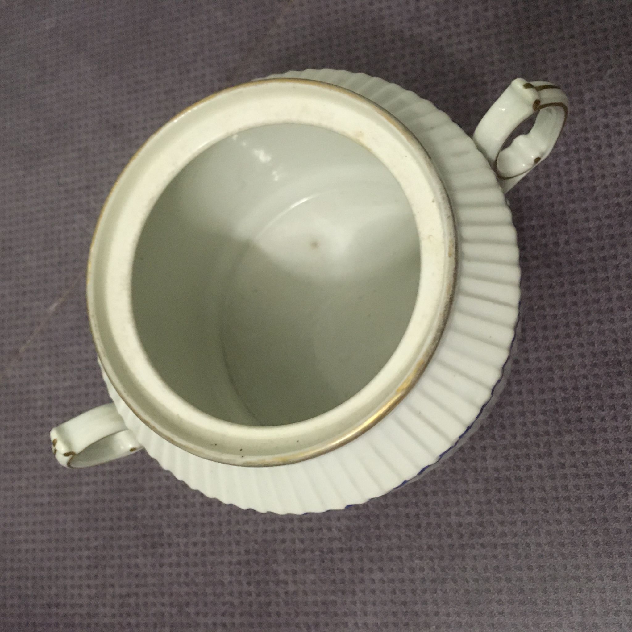 Charles PILLIVUYT Mehun porcelain sugar with fluted relief and blue and white checkered pattern