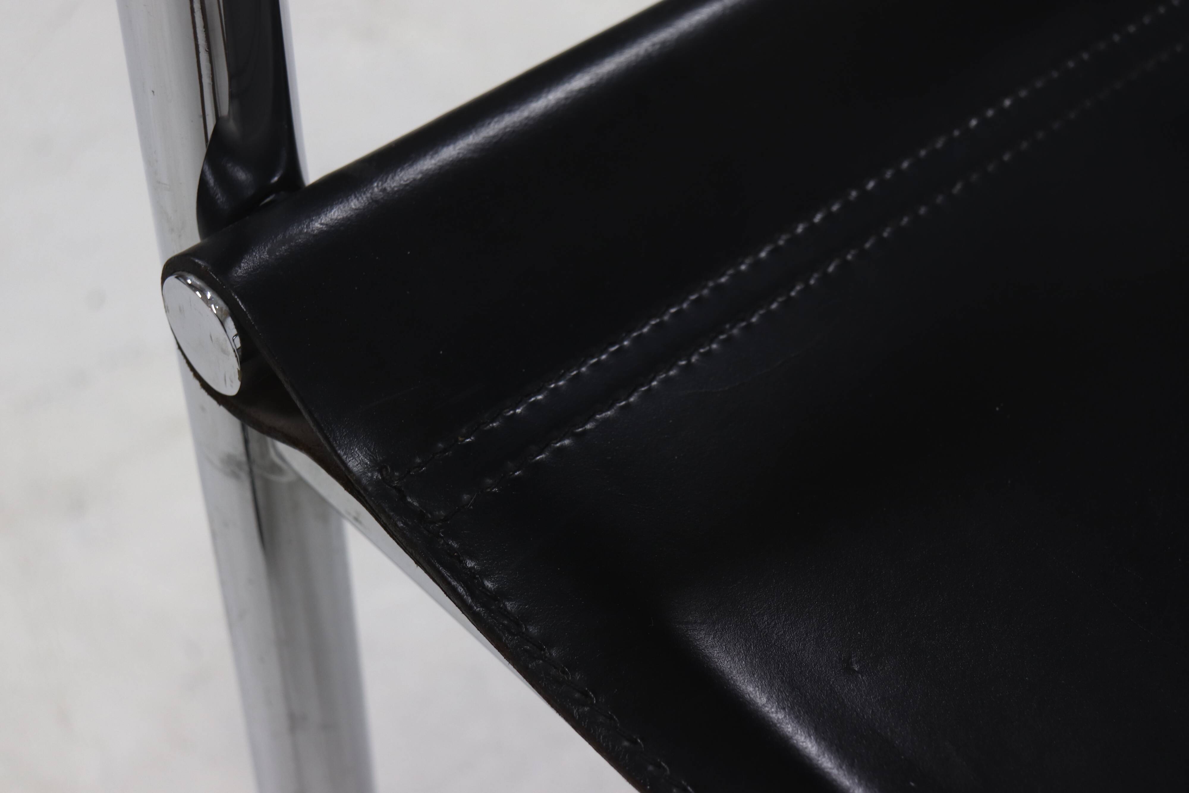 Set of 2 Italian Modern Saddle Leather and Chromed Steel Chairs 1980s