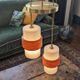 Pair of opaline lampshades, wood imitation decor from the 60s.