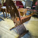 Pair of curule armchairs in solid teak circa 1980