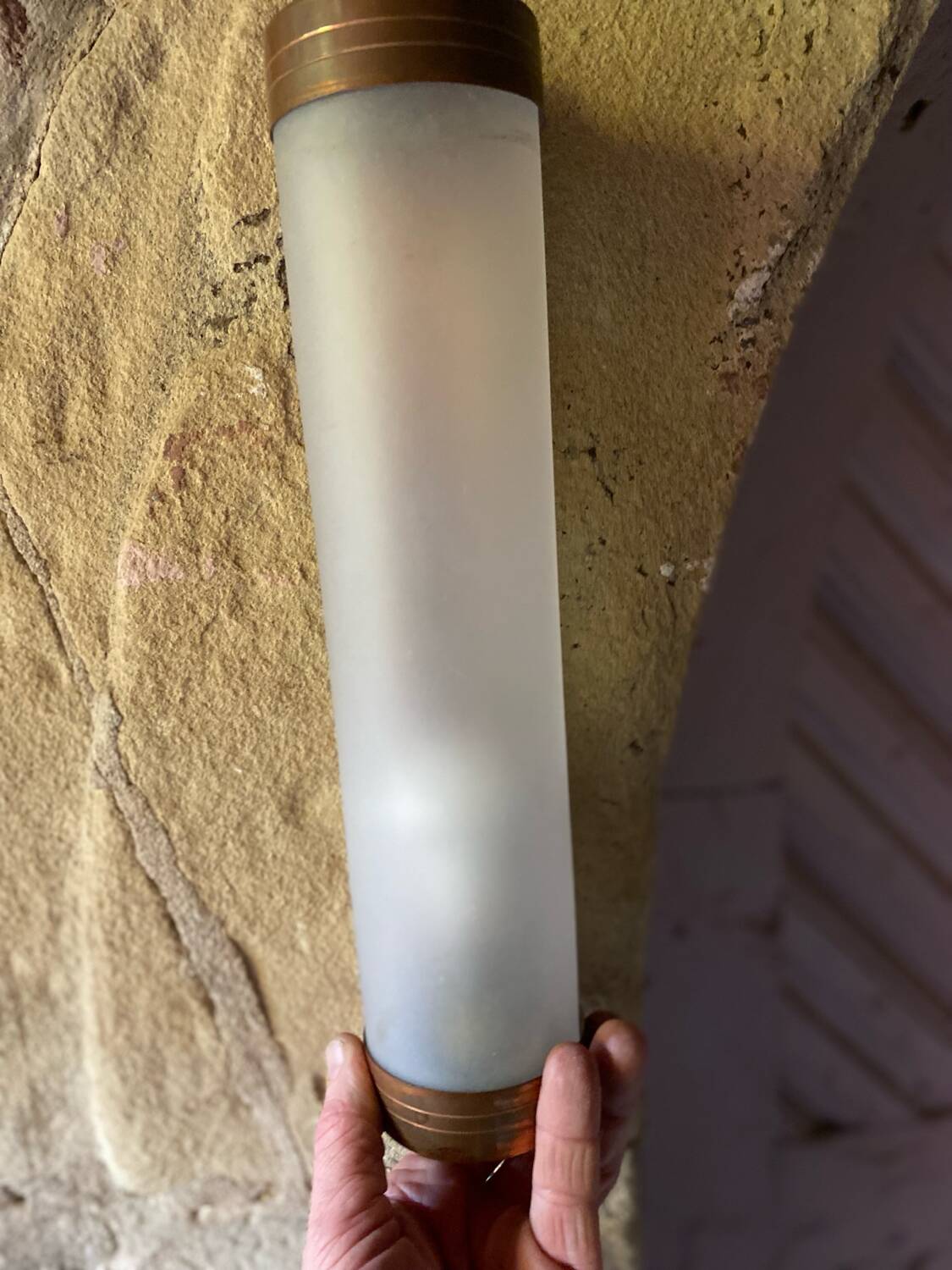 Bauhaus satin glass tube wall light from around 1930.