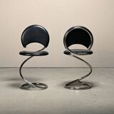 Poul Henningsen Snake Chairs, Model PH-501 in chrome and full black leather