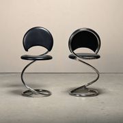 Poul Henningsen Snake Chairs, Model PH-501 in chrome and full black leather
