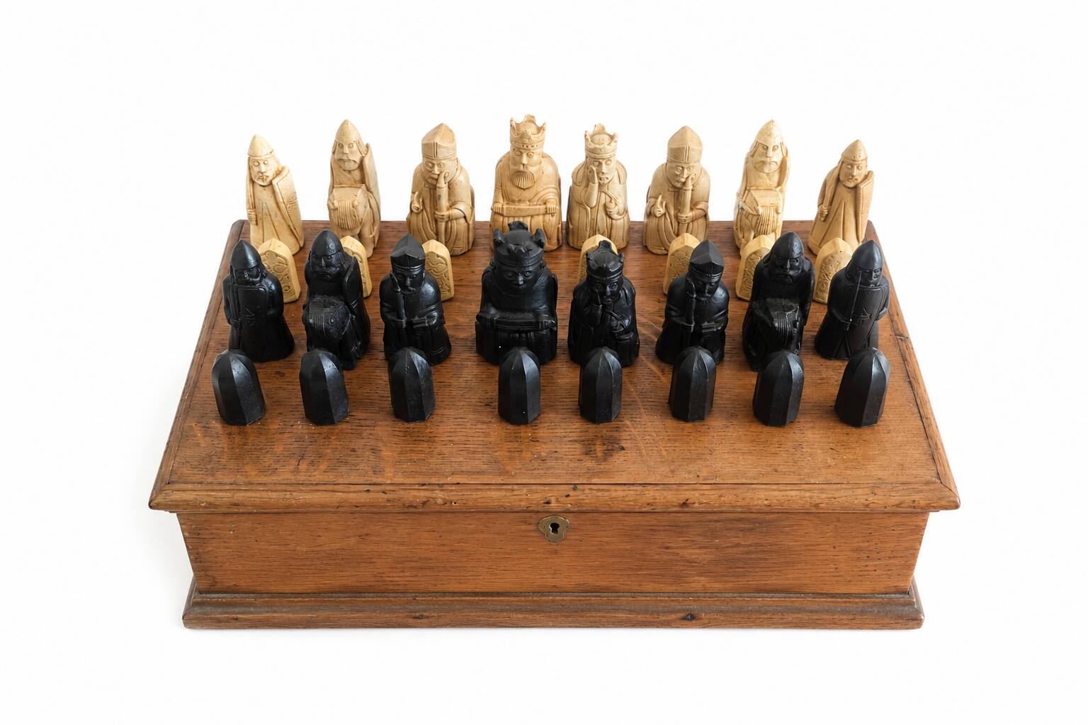 Museum Style Isle of Lewis Chessmen Replica Set with Handcrafted Wooden Box