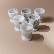 Vintage Marble Egg Cups Set of 6 in Grey and White Marble – Handcarved, Mid-Century Italy Tableware