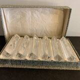 6 Striated and textured Daum crystal knife holders in their original box