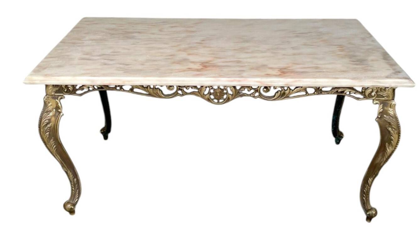 Louis XV style coffee table in marble and copper
