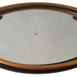 Ancien Superbe Plateau Style Art Déco Miroir Poignée En Cuir Ou Simili Vintage