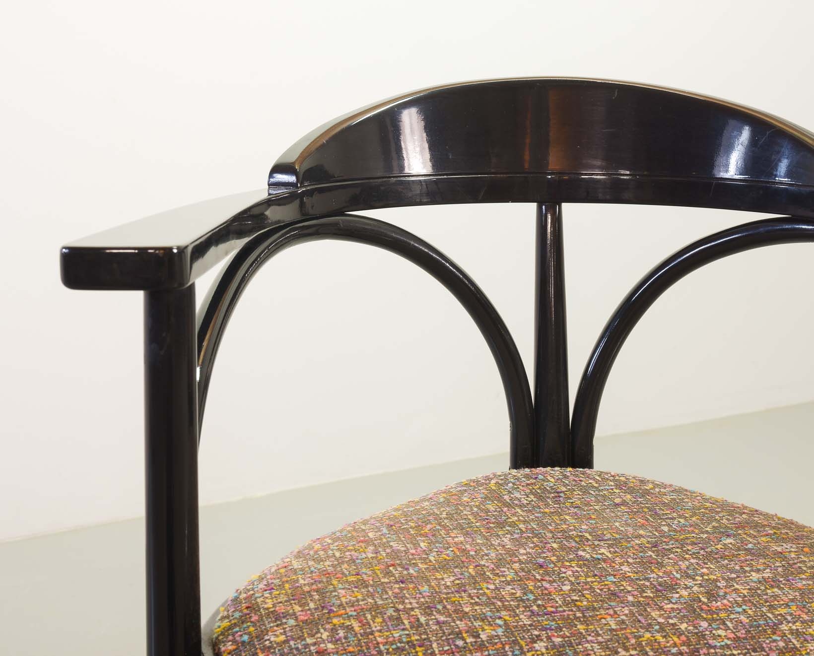 4 Wooden Black Lacquered Thonet Triangle Dining Chairs Model 87, 1980s