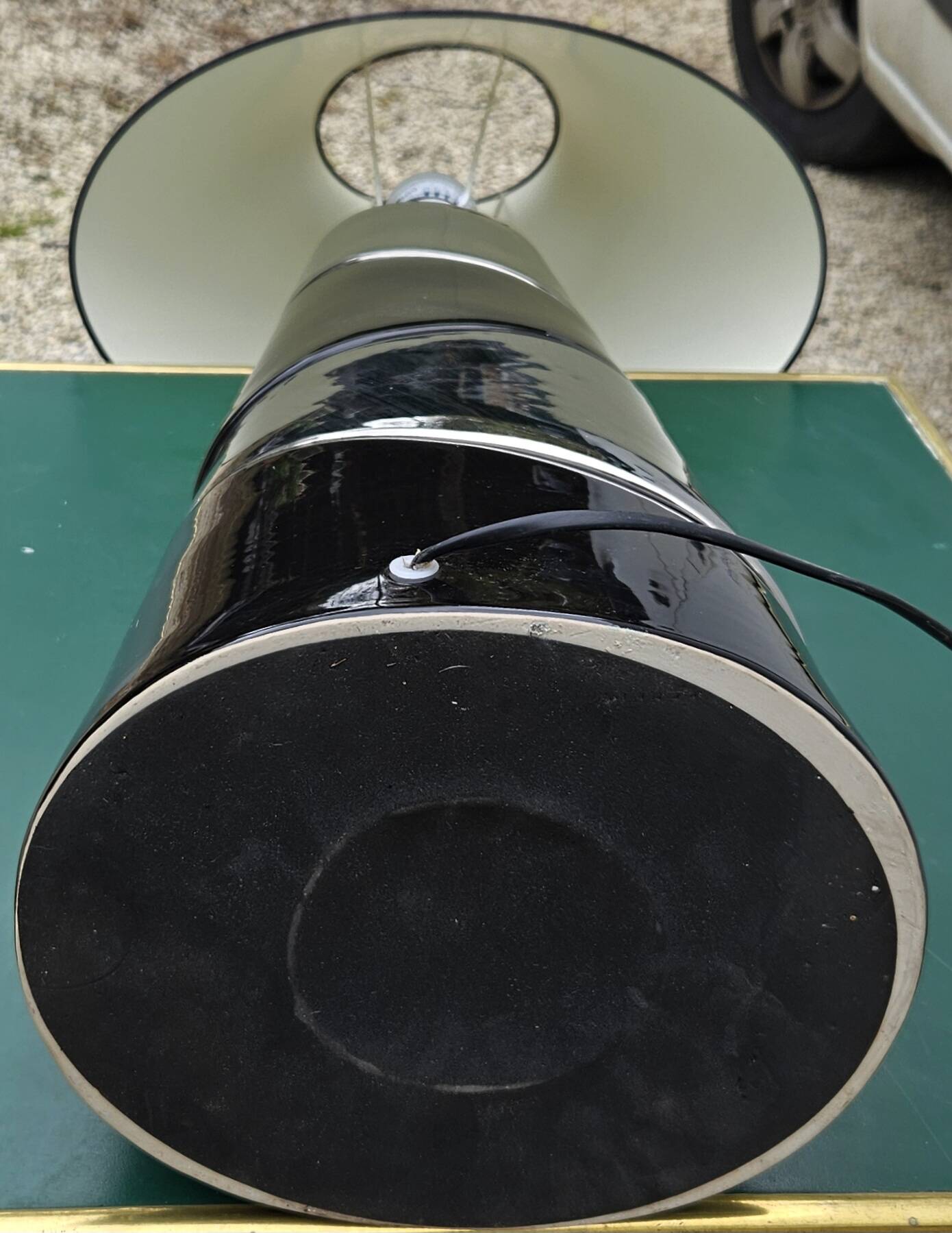 Large vintage silver and black ceramic lamp 120cm