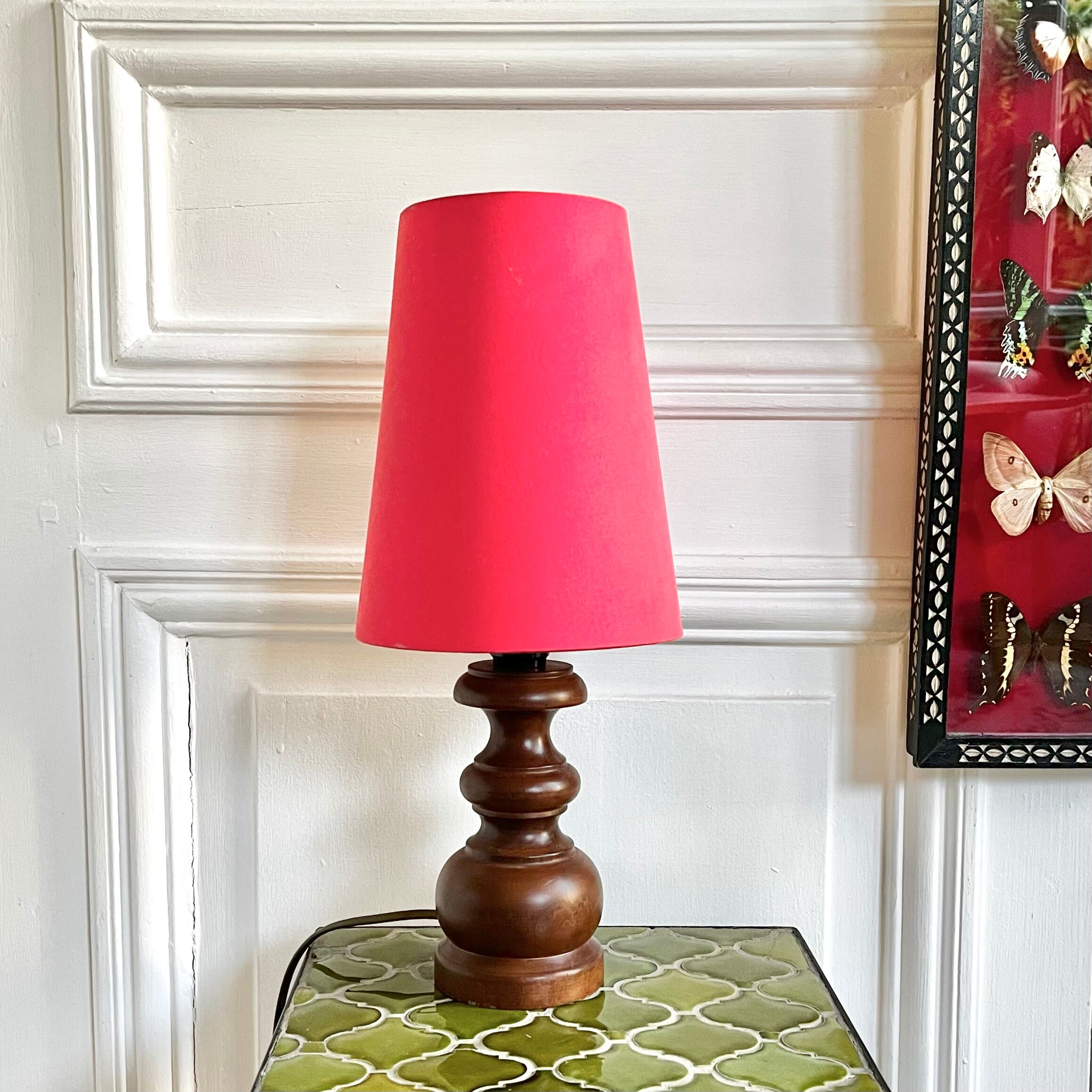 Turned wood lamp with vintage cone shade
