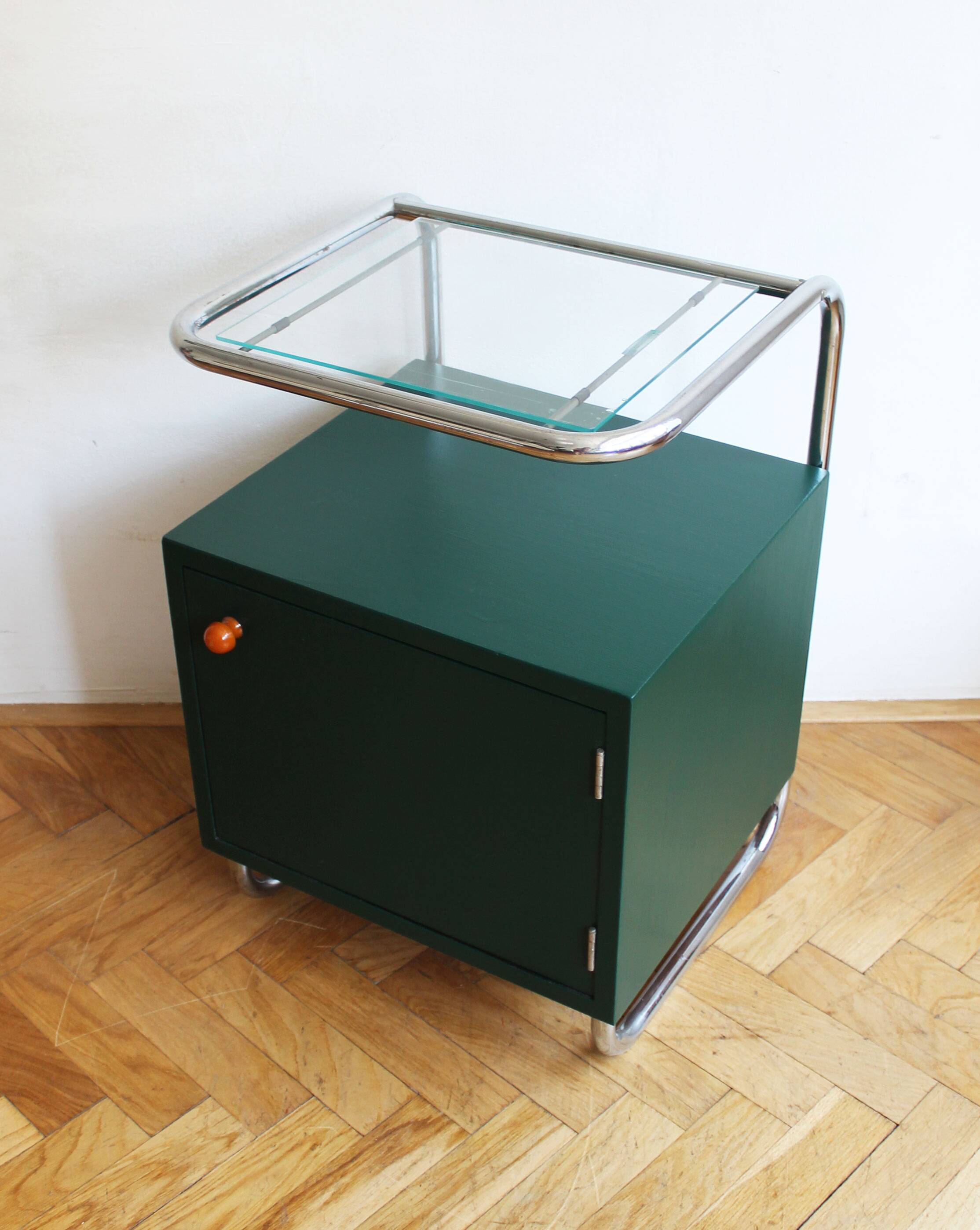 Bauhaus Style Tubular Steel Bedside Cabinet, Czechoslovakia 1940s