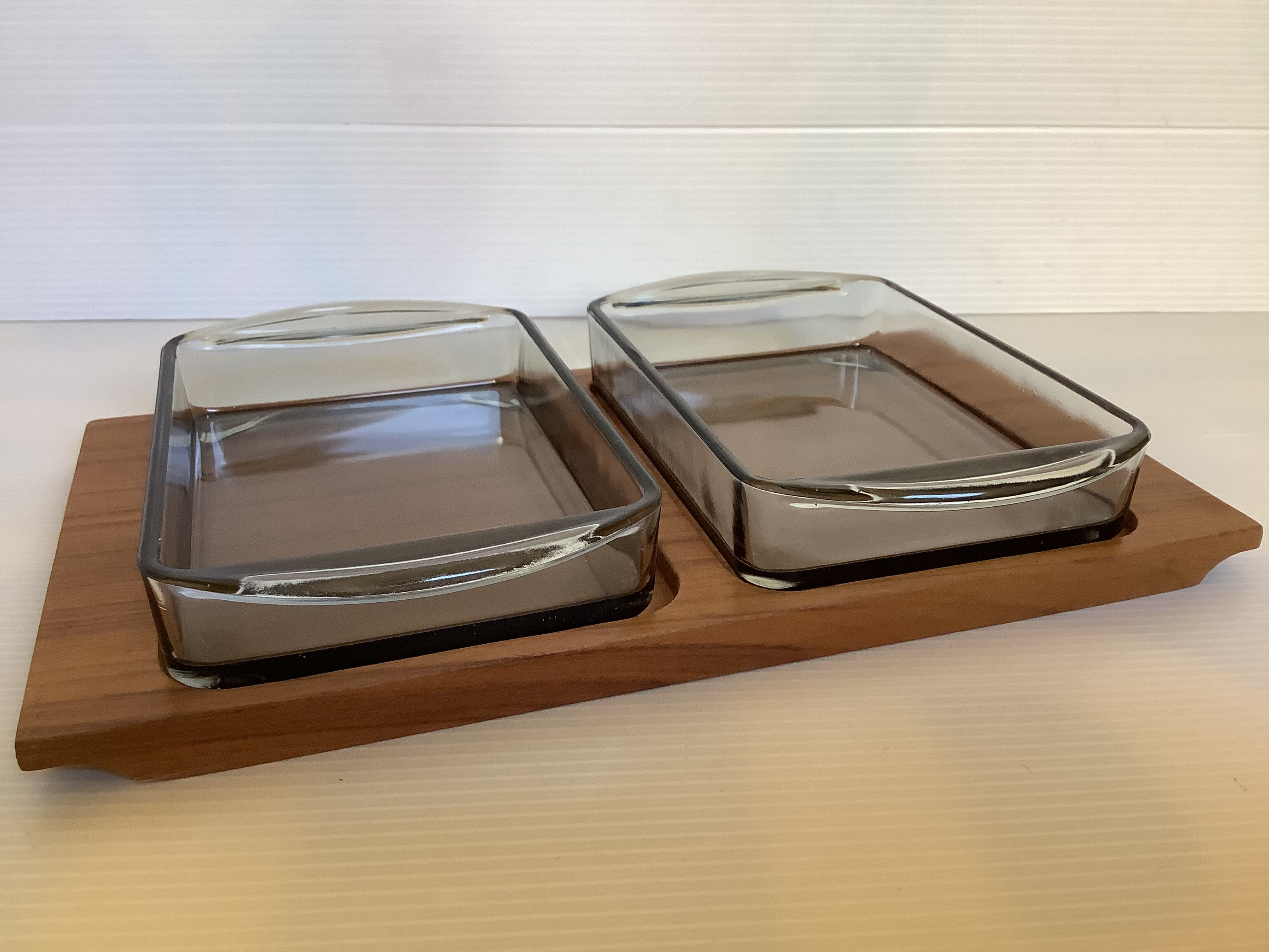 Teak servant denmark smoked glass