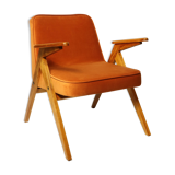 Vintage Lounge Chair Burt Orange by J. Chierowski, 1960, Scandinavian Design Velvet Fabric