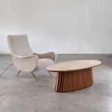 Oval travertine coffee table with ashwood slatted base – italy by forme