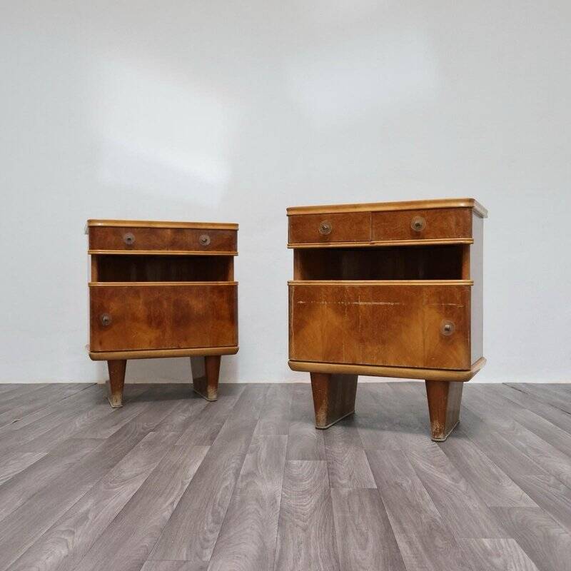 Art Deco Wooden Nightstands, 1940s, Set of 2