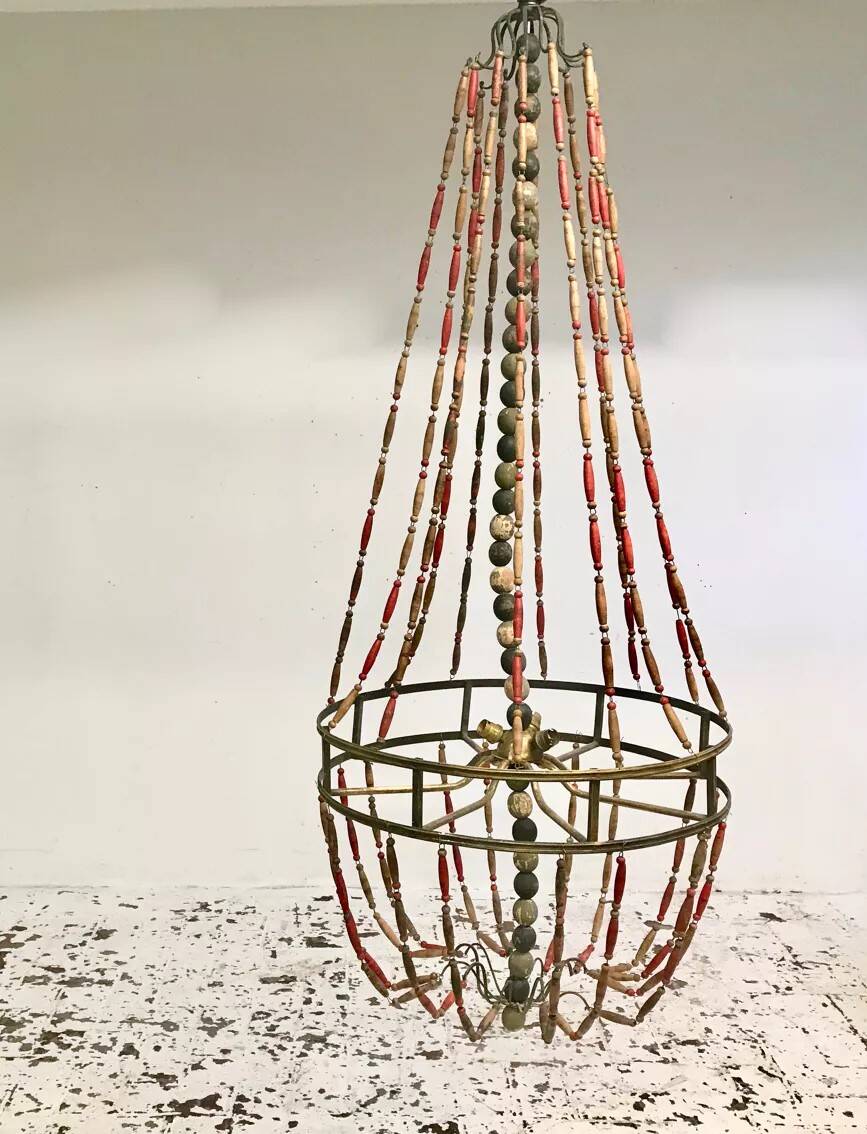 Wooden bead chandelier