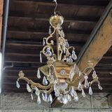 Lustre pampilles et laiton 9 ampoules