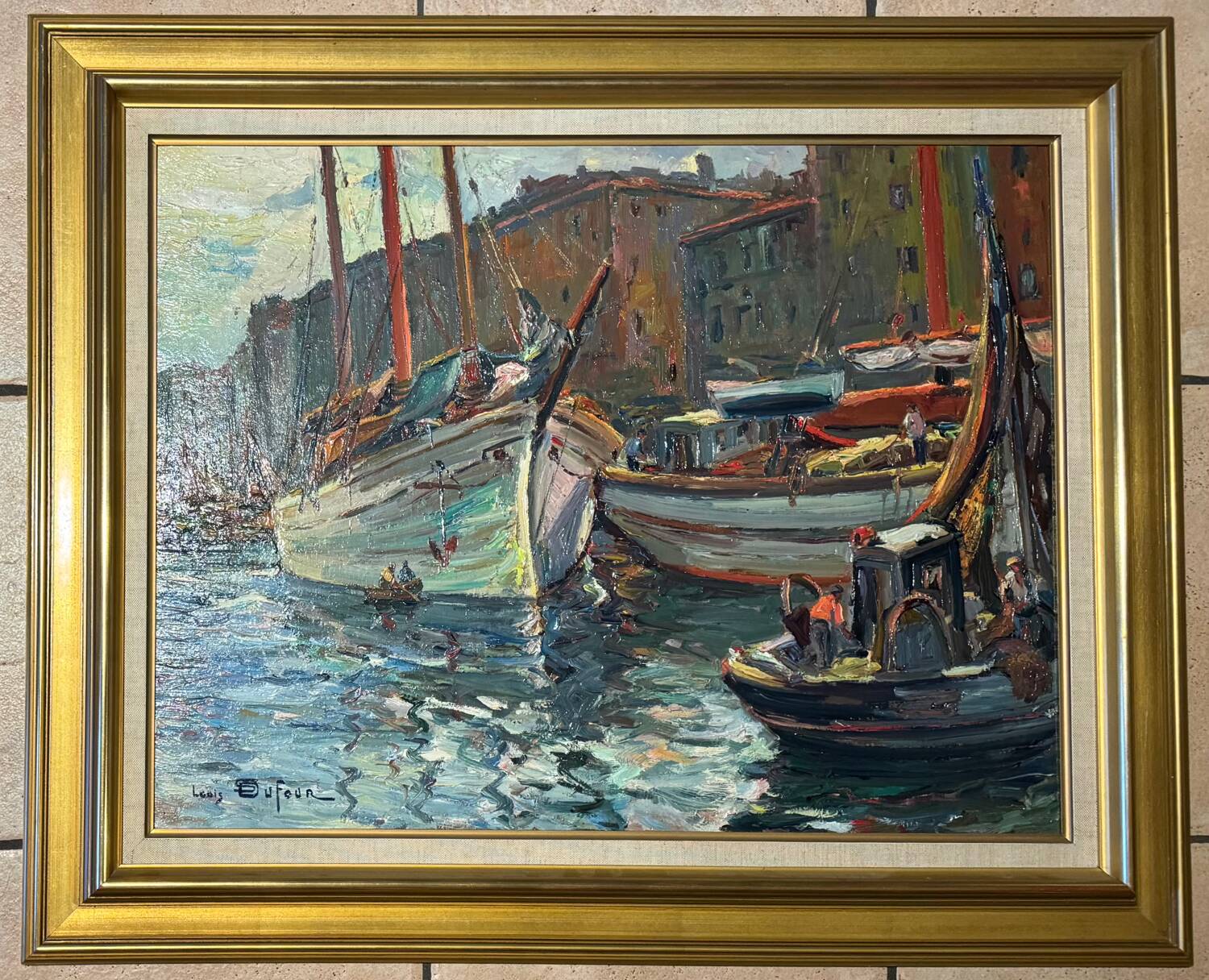 Antique painting, seascape signed Louis Dufour, dated 1943