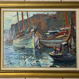 Antique painting, seascape signed Louis Dufour, dated 1943