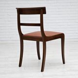 1970s, reupholstered set of 6 pcs Danish dining chairs, teak wood, camel brown leather.