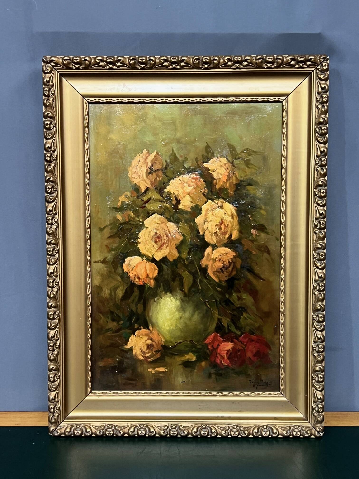 Jacques Maes (1905-1968). Still life signed "Roses". Oil on canvas.