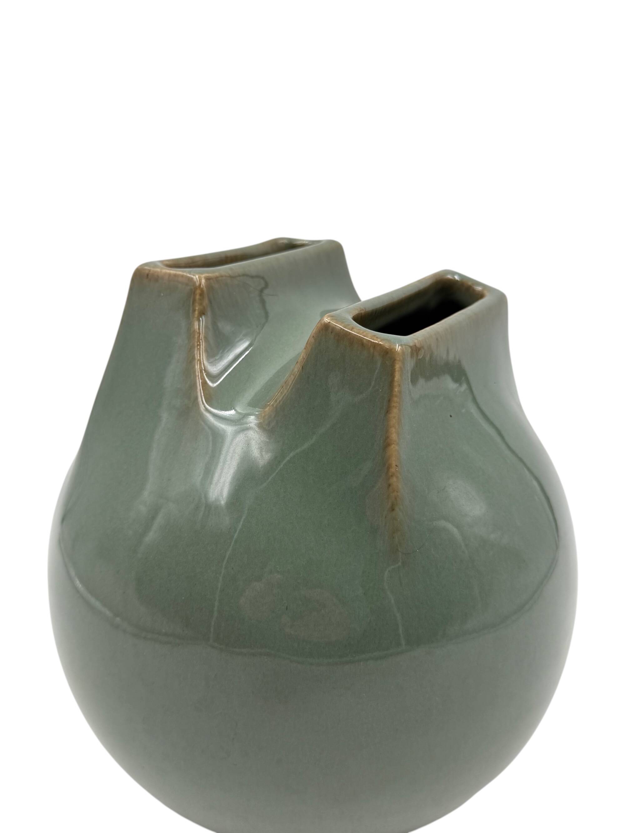 Mid-century Modern green spherical gres vase, Franco Bucci Italy ca. 1970