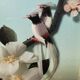Adorable Pair of Asian Chinese Relief Bird Paintings Made in Vintage Feather