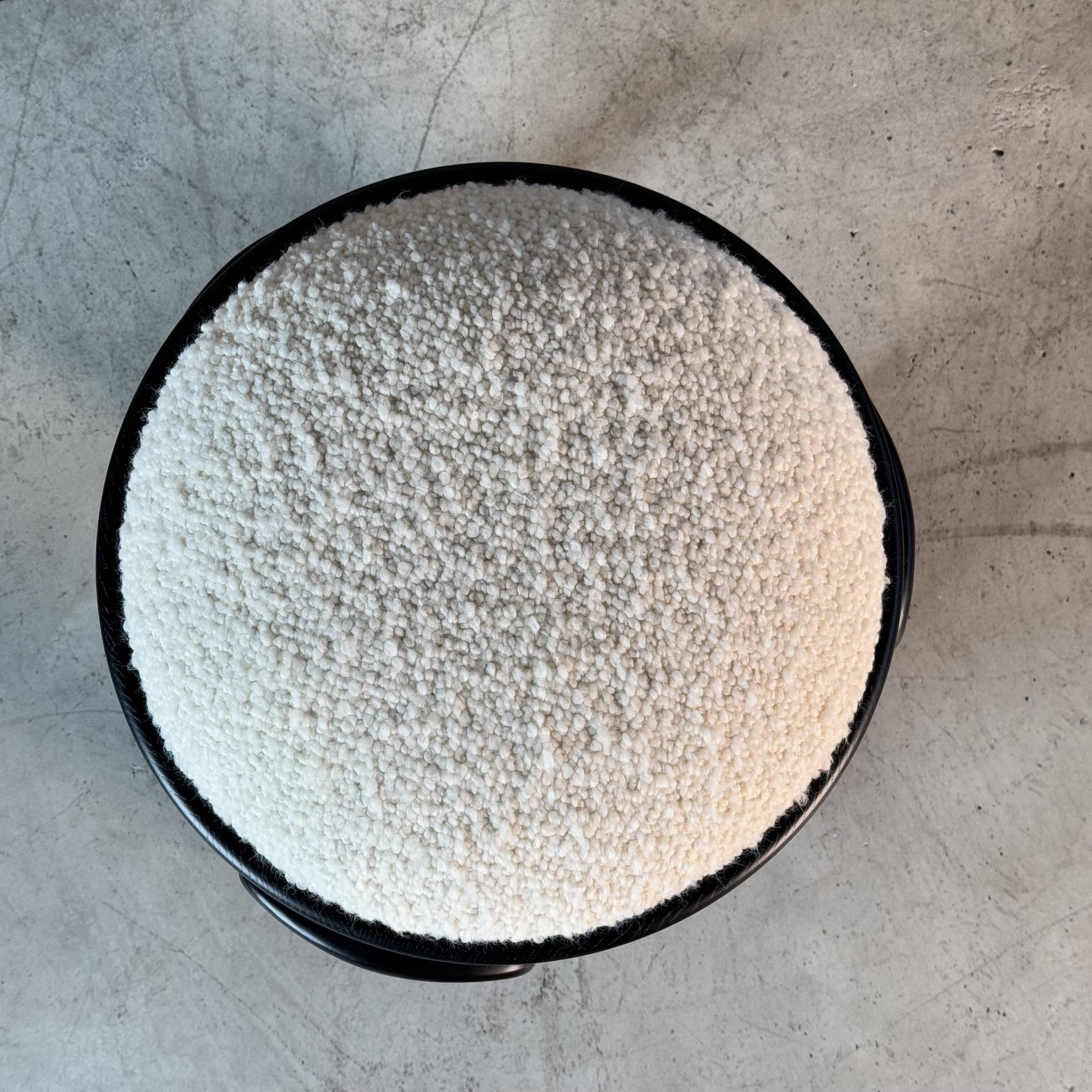 Sculptural Black Ash Wood Stool with Dedar Milano Bouclé Ivory by FORME
