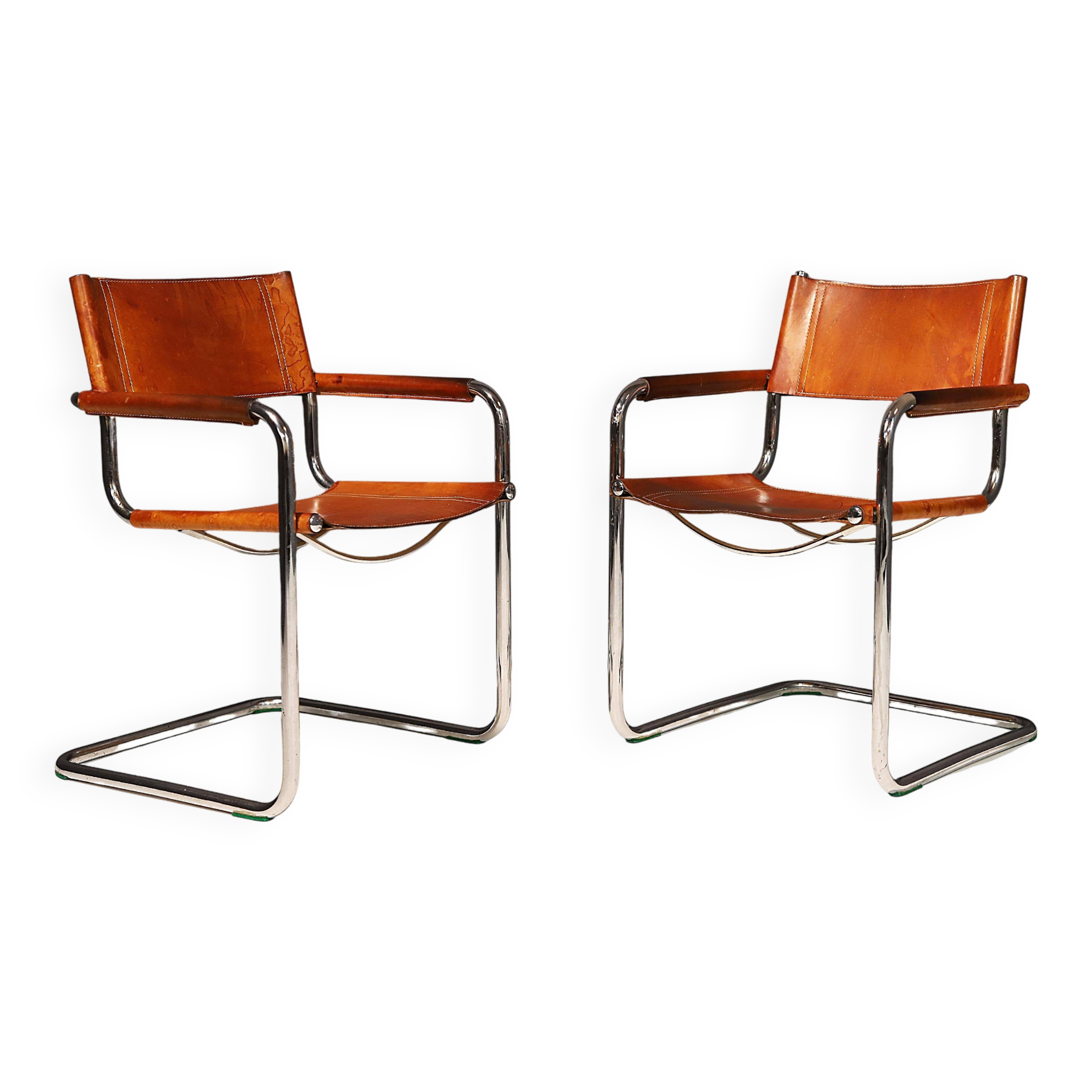 Pair of Cantilever Tubular Steel Armchairs MG5 Grassi style, 1970´s