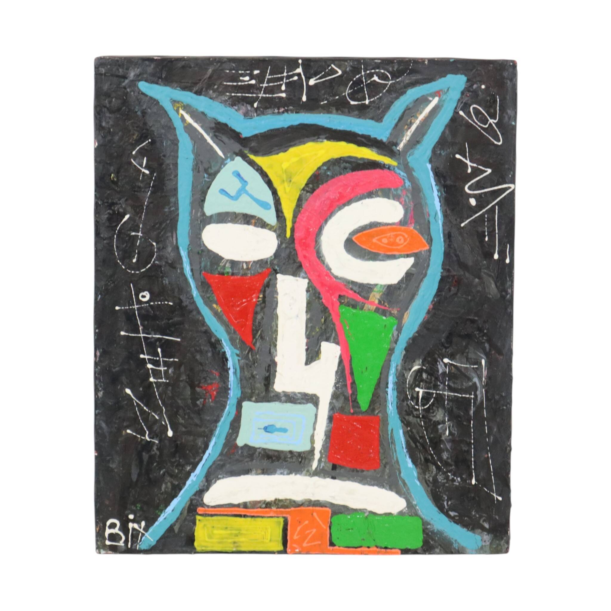 Abstract Owl Painting on Canvas – Contemporary Art – 55 cm