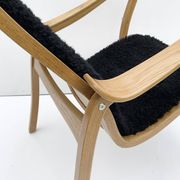 Vintage G.A. Berg “Torparen” Armchair, Oak, Black Sheepskin, Ottoman, 1960s