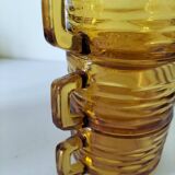 Set of 4 vintage amber glass mugs with textured 70s design