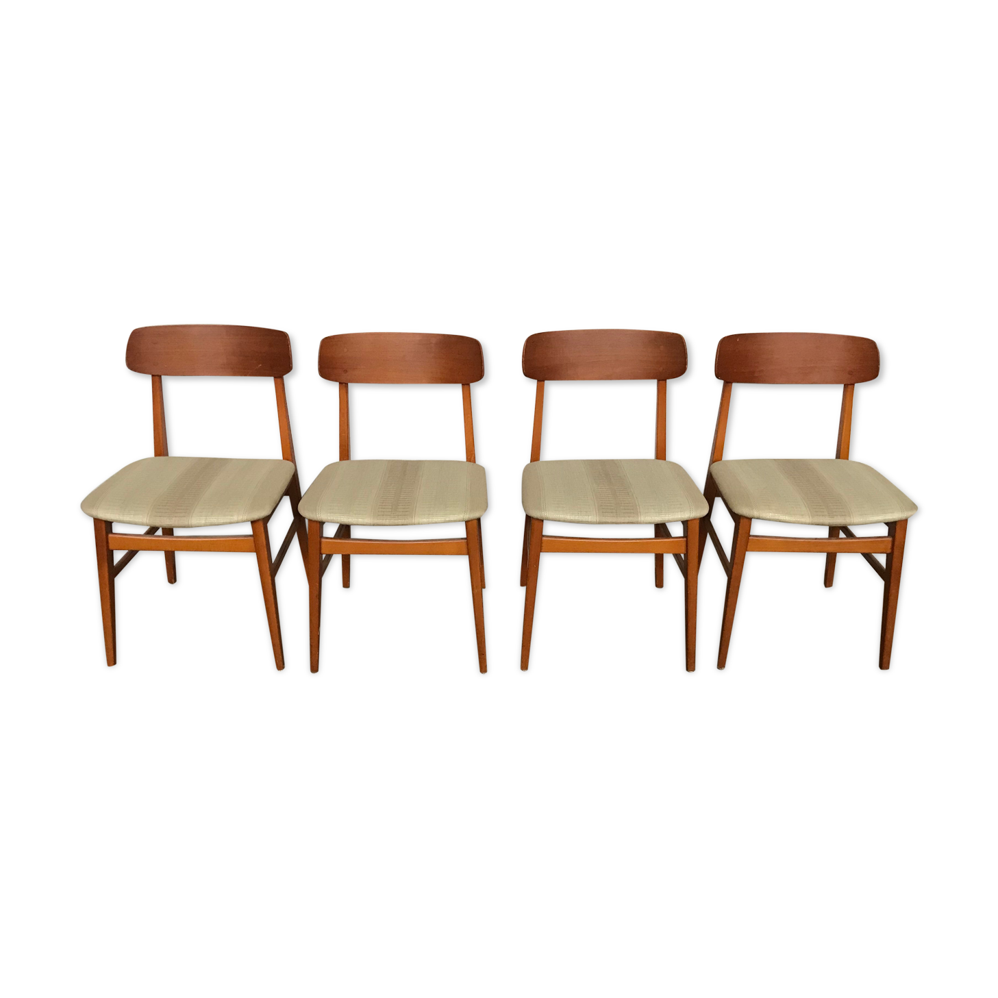 Lot de 4 chaises scandinave teck & tissus beige 1950 1960 vintage design