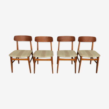Lot de 4 chaises scandinave teck & tissus beige 1950 1960 vintage design