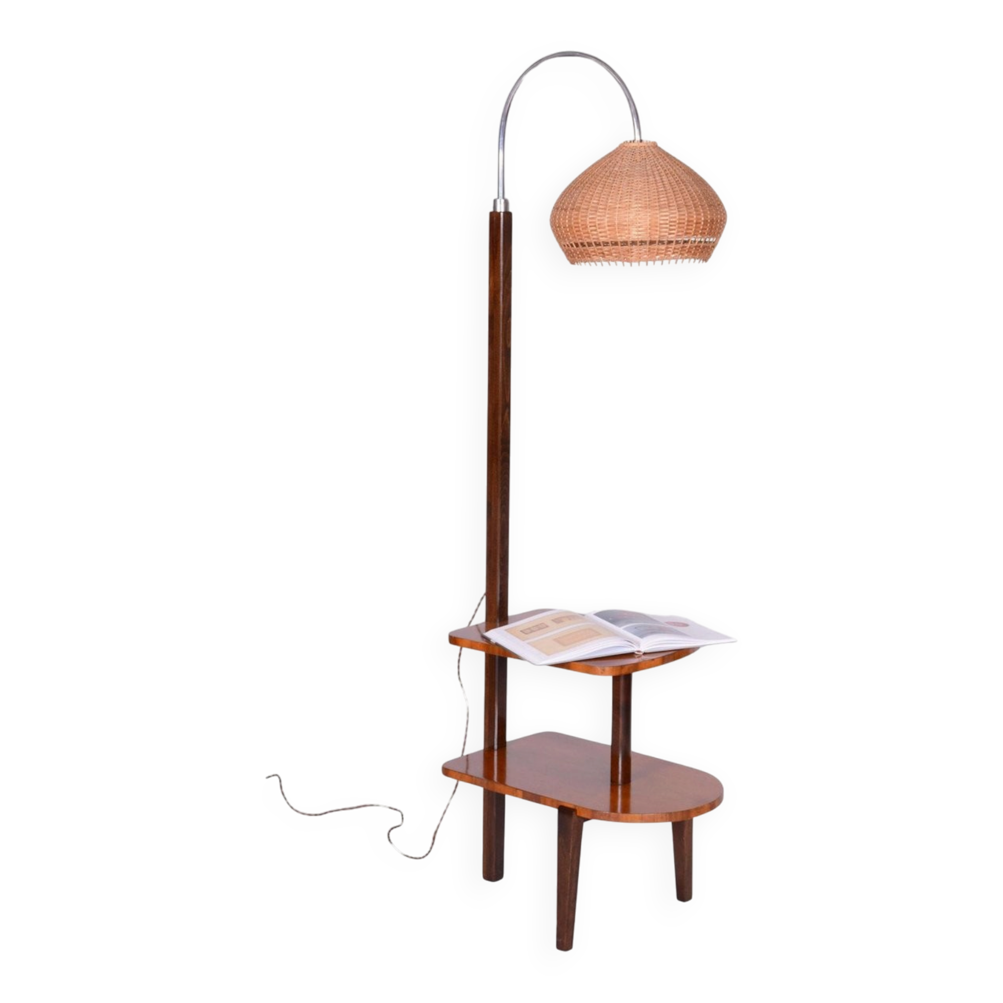 Art Deco Walnut Floor Lamp attributed to J. Halabala for Up Závody, 1930s