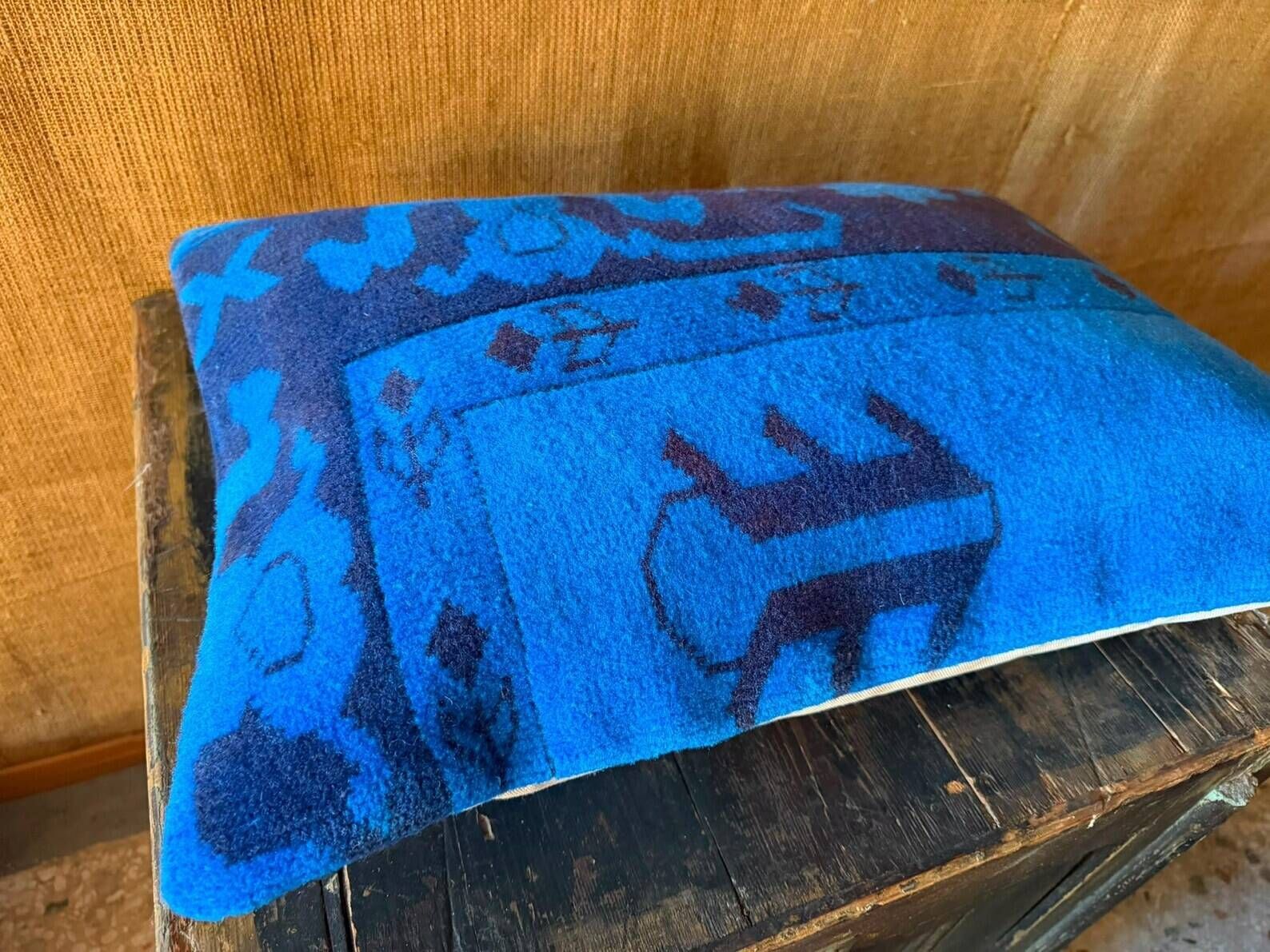 Vintage Turkish Wool Dragon Pillow, Kilim Lumbar Cushion Cover