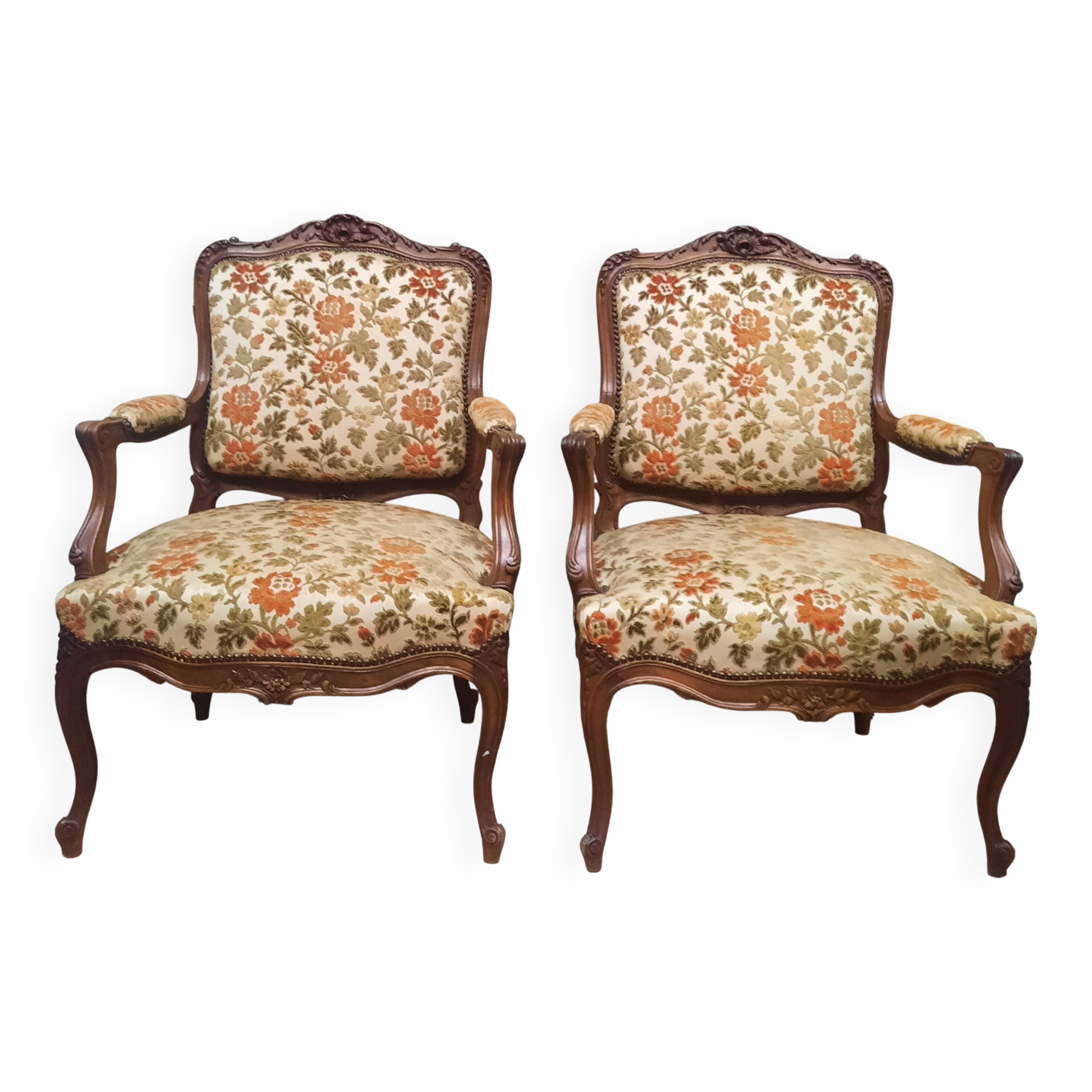 Pair of large Louis XV style armchairs