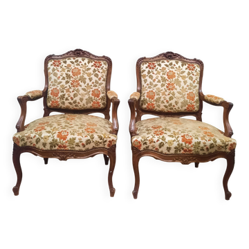 Pair of large Louis XV style armchairs
