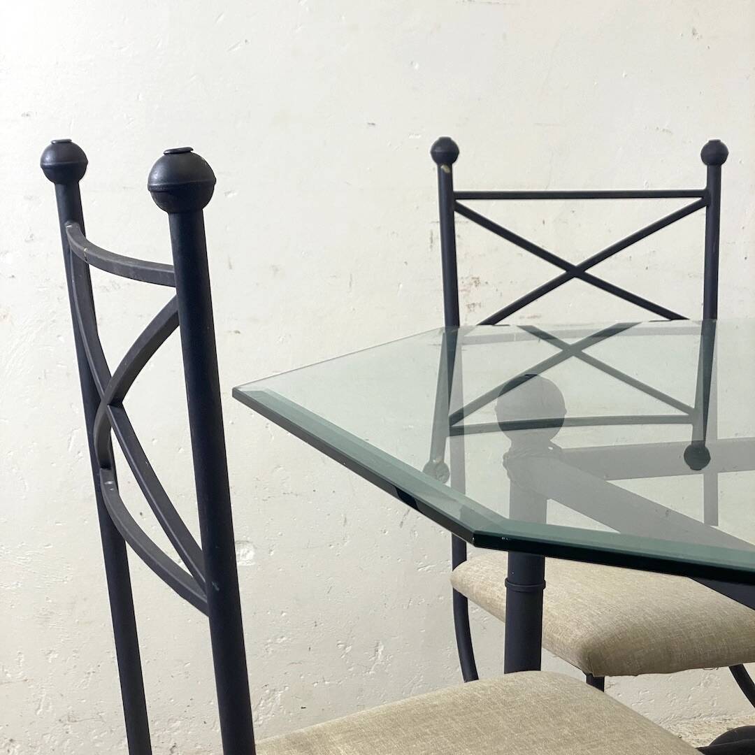 Iron and beveled octagonal glass dining room set