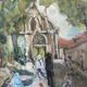 Ancien peinture tableau huile toile faraoni mariage eglise marié village