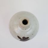 Stoneware bottle with abstract plant motif signed Herbes Folles
