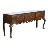 Large antique English oak sideboard from the 18th century with elegant legs
