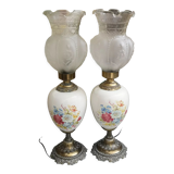 Pair of table lamps transparent lampshades flower pattern