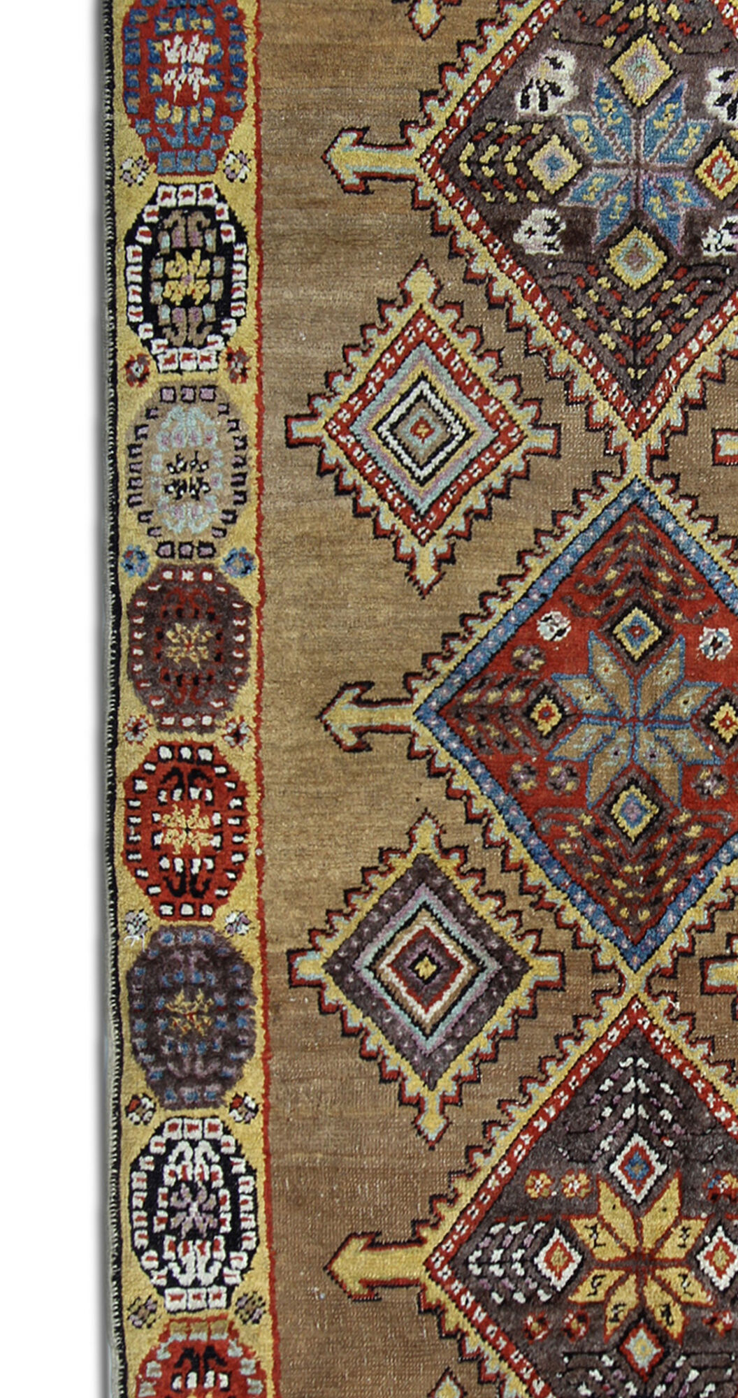 Tapis de laine beige fait à la main traditionnel géométrique tribal persan zone tapis- 102x210cm