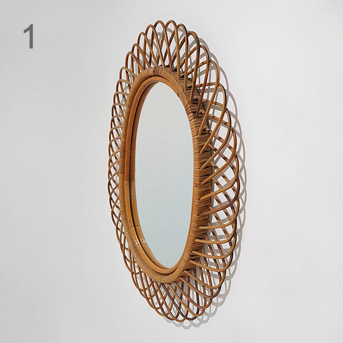 Wall mirror with rattan frame, 1950s
